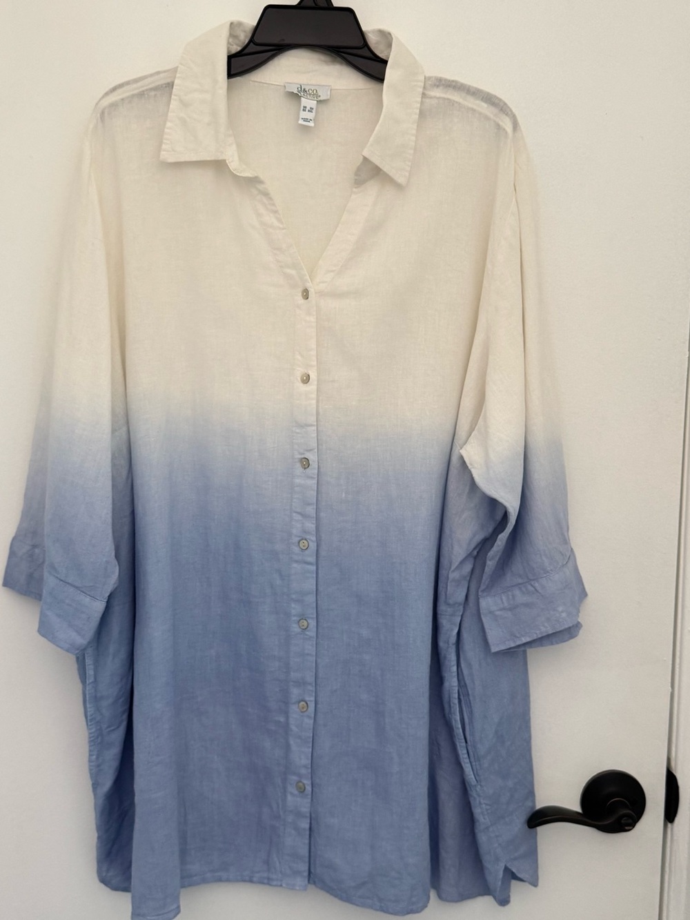 D & CO Active Ombre Button-Down Linen blend Shirt - White to Light Blue